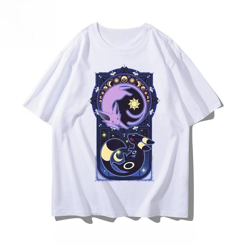 

Mens New Pokémon UmbreonEspeon Handpainted Japanese Tshirt for Men and Women Summer Harajuku Loose Casual Shortsleeved Top S