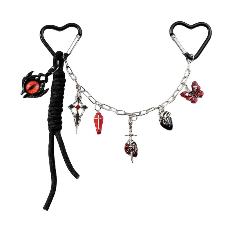 

Gothic Dark Aesthetic Bag Charm Punk Devil Eye Butterfly Pendant Tassels Bag Chain for Crossbody Handbag Decoration 1