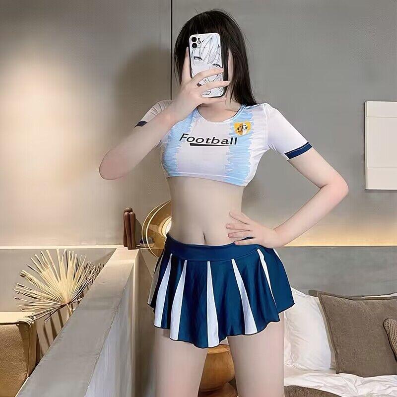 Fun underwear, sexy dynamic football baby split suit cos cheerleaders jersey perspective temptation