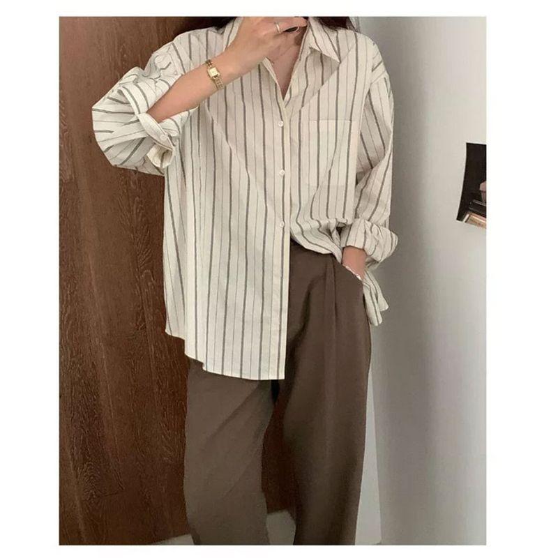 

Шикарный Уникальный Топ в Полоску Рубашка Внутренний Слой Одежда Ранняя Осень Stripes Shirt L