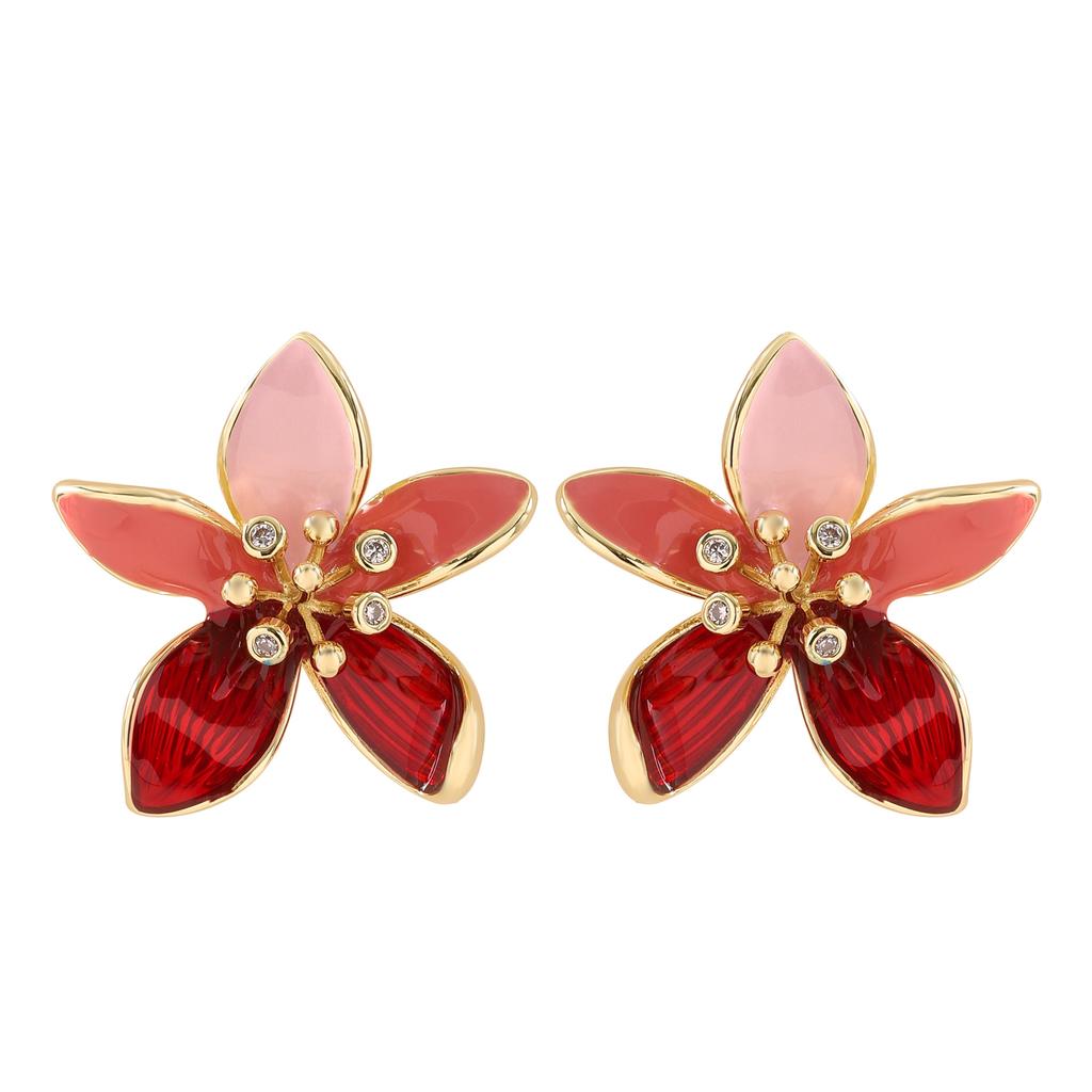 French Literary and Artistic Personality Light Luxury Style Dripping Oil Flower Stud Earrings Light Luxury Simplicity  Versatile Temperament Earrings