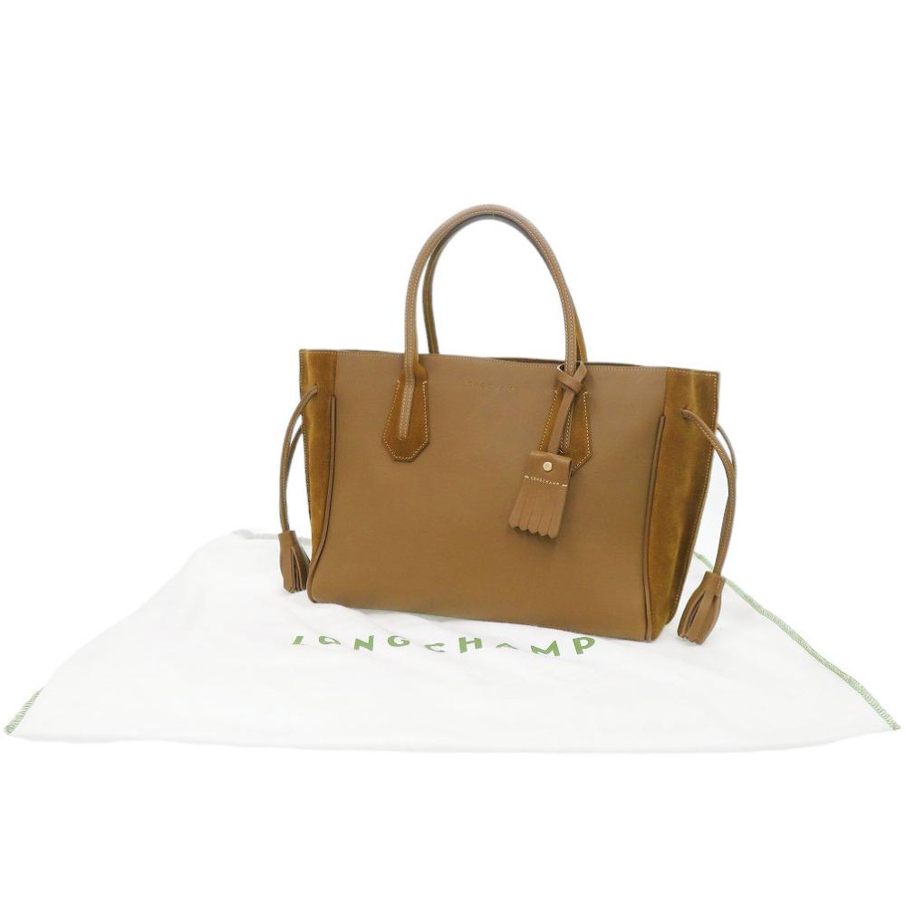 Used AUTHENTIC Longchamp Penelope FantasyTote Bag Brown velvet/Leather