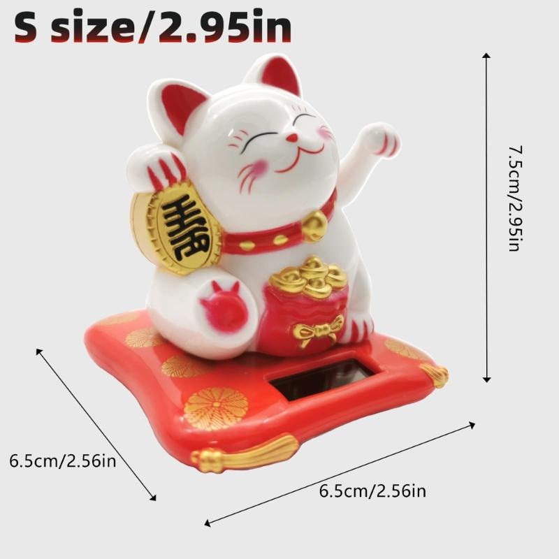 Lucky Fortune Cats Solar Energy Activated Moving Arm Vehicle Desktop Ornament Wealth Symbol Home Decoration