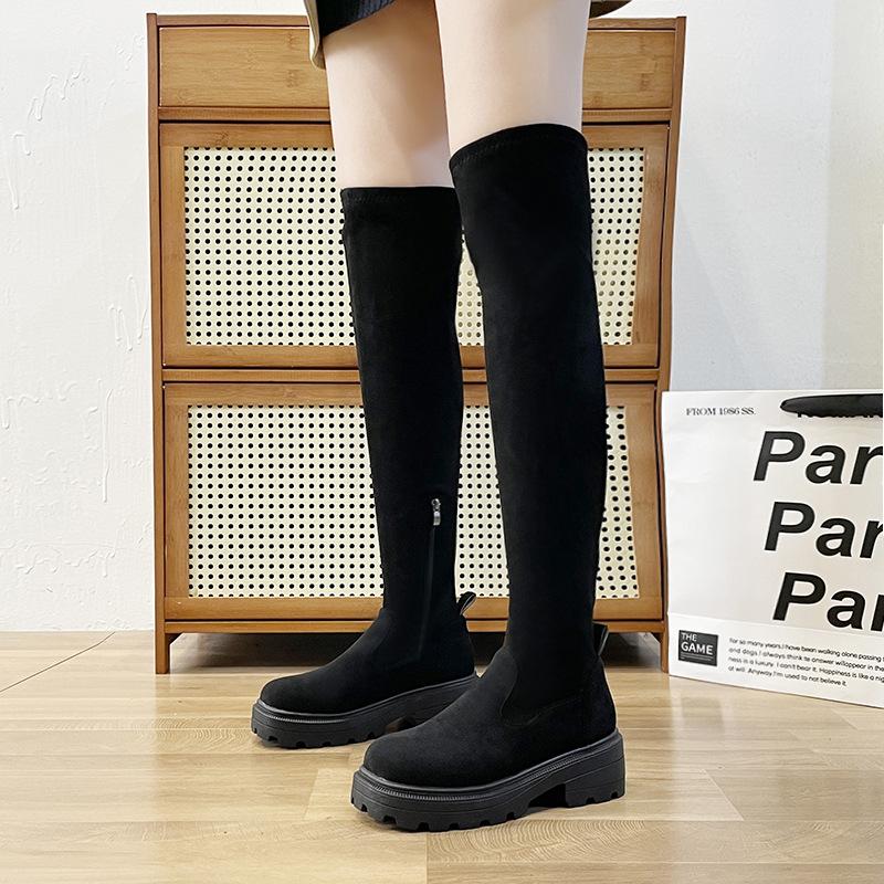 Elastic Thin Thin Knee Boots Women's Autumn and Winter New Thick Heel Thick Sole Tall Knight Boots Women's Suede