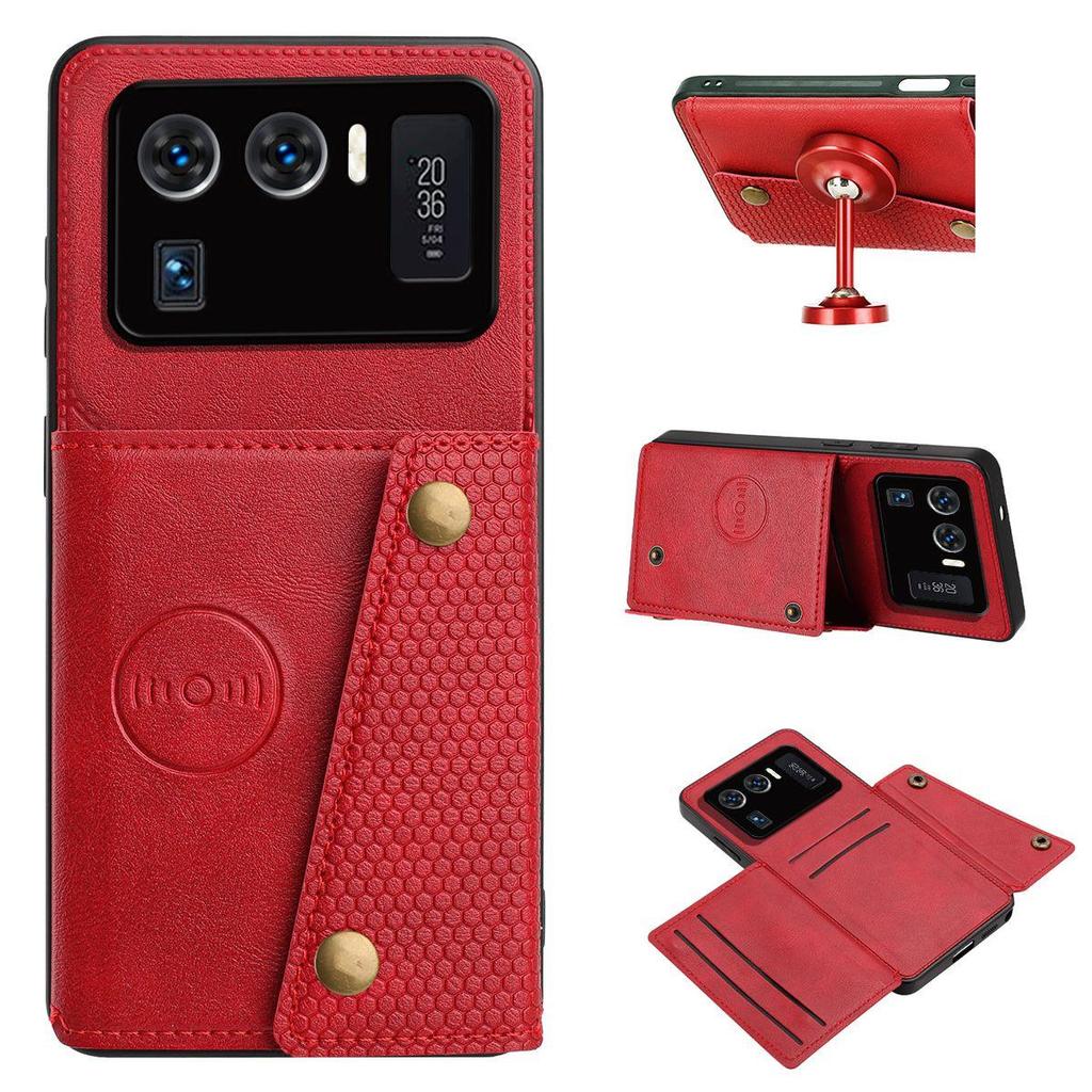 PU Leather Wallet Phone Case for Xiaomi 11 Ultra Multiple Card Slots Dual Metal Button Closure Shockproof Full‑Body Protective Cover