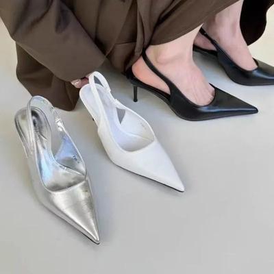 2024 French Pointed Toe Wrap Sandals for Women's Summer Slim Mid Heeled Minimalist OL Single Shoes