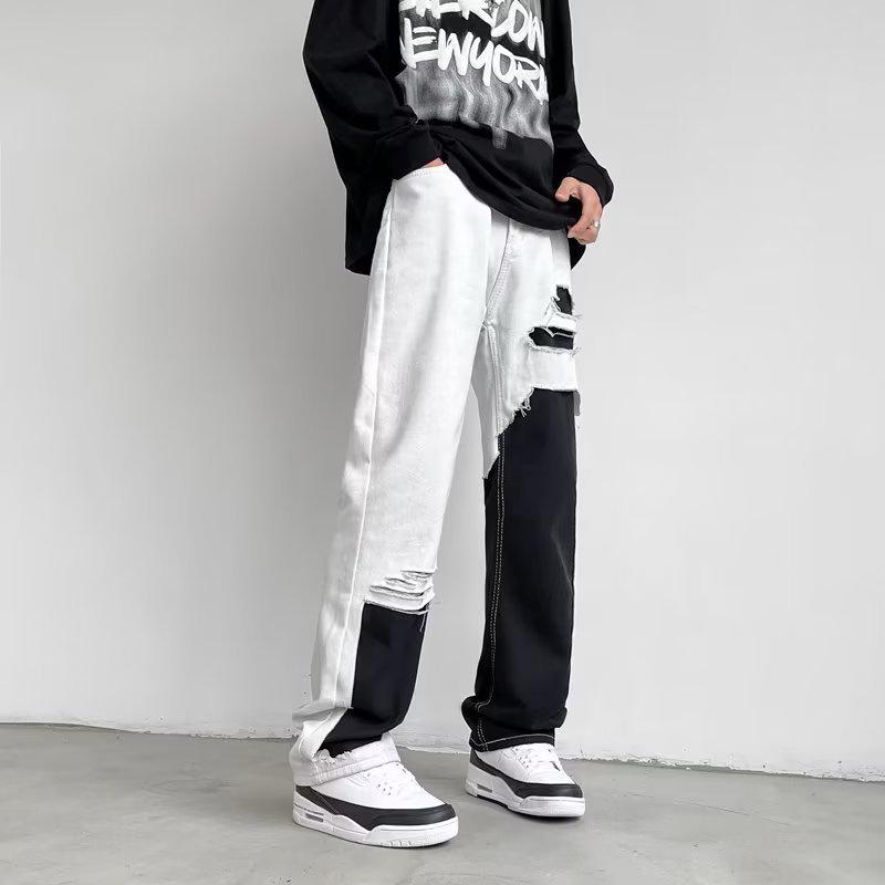 

Унисекс узкие джинсы с контрастной строчкой черного и белого цвета с эффектом потертости M белый