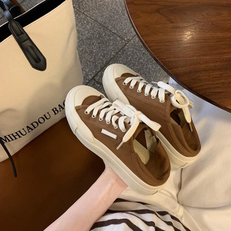 Grape mother studiolee~ 2025 new autumn small round head can be stepped on heel lace-up low-top casual style canvas shoes women
