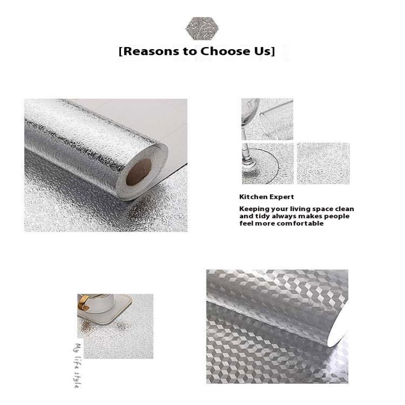 Kitchen Wallpaper Self Adhesive Aluminum Foil Oil Proof Waterproof Stickers For Countertop Drawer Cabinets Shelf Line