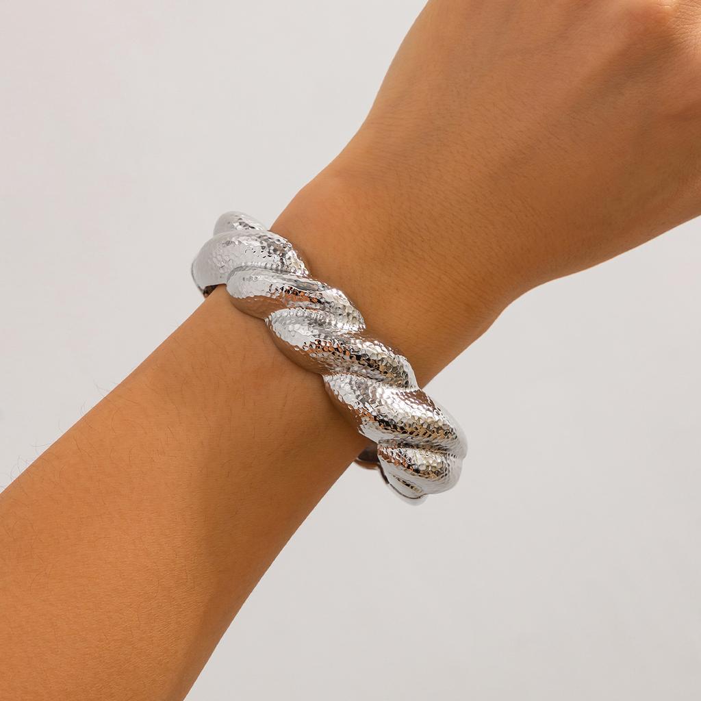Gold Color Hip Hop Metal Irregular Spring Bangles Punk Wide Cuff Geometric Bracelets Couple Women Men Emo Party Jewelry