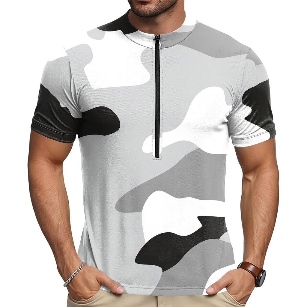 Men's Short Sleeve Cycling Jersey Breathable Quick Dry Zip Up Neck Lightweight Sports Top for Outdoor Activities