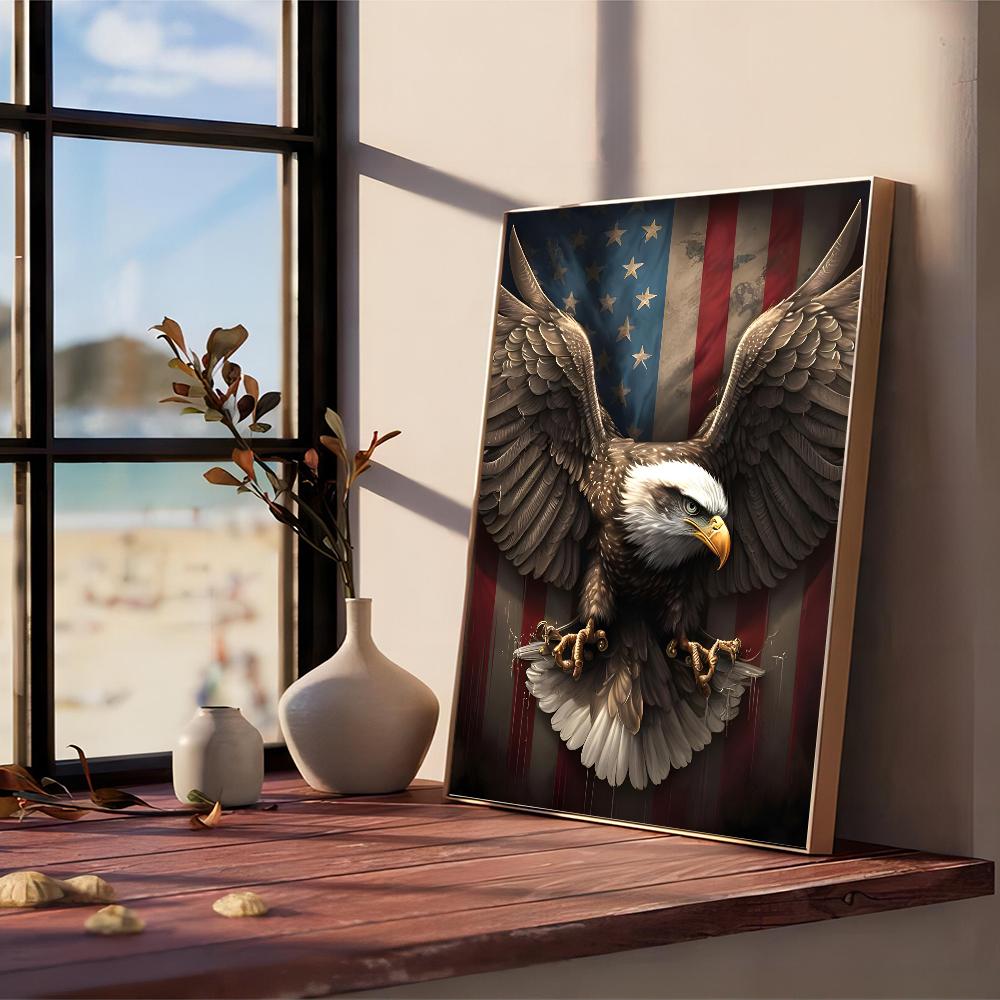 Eagle American Flag Self-adhesive Art Poster Retro Kraft Paper Sticker DIY Room Bar Cafe Stickers Wall Painting