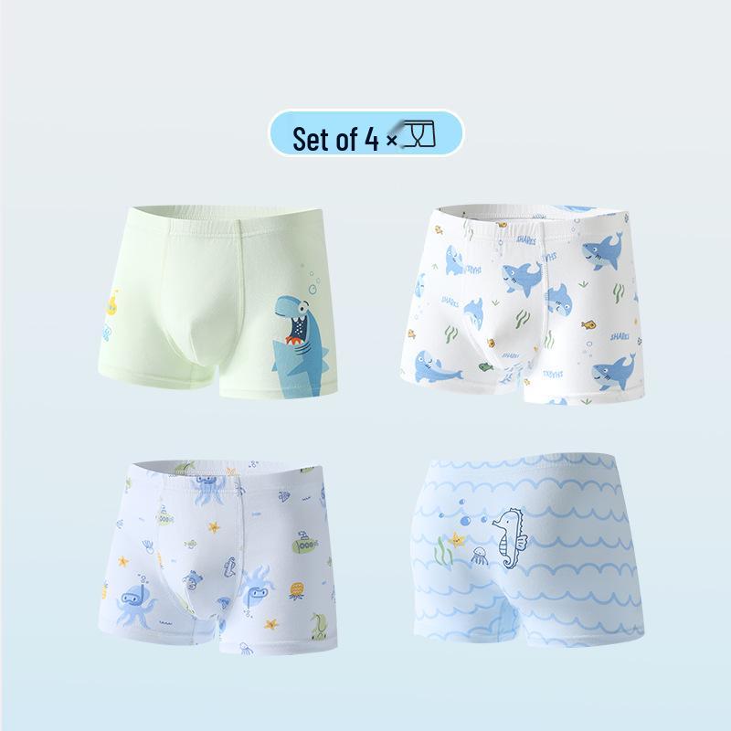 Wide Waist Non-Binding Boys' Pure Cotton Cartoon Boxer Briefs, Antibacterial Crotch, Class A, Four-Corner Design, Primary School Underwear