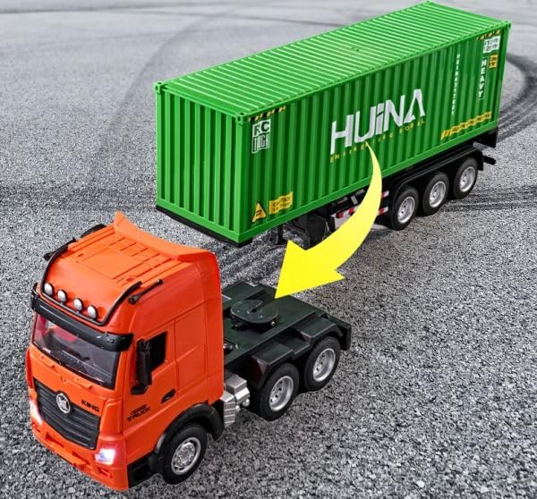 Huina Toys 1317 Scale 9Ch RTR Chassis Type 40ft Marine Container Trailer Radio Control 1/18 2.4GHz 3-Axis Head, 3-Axis (Green)