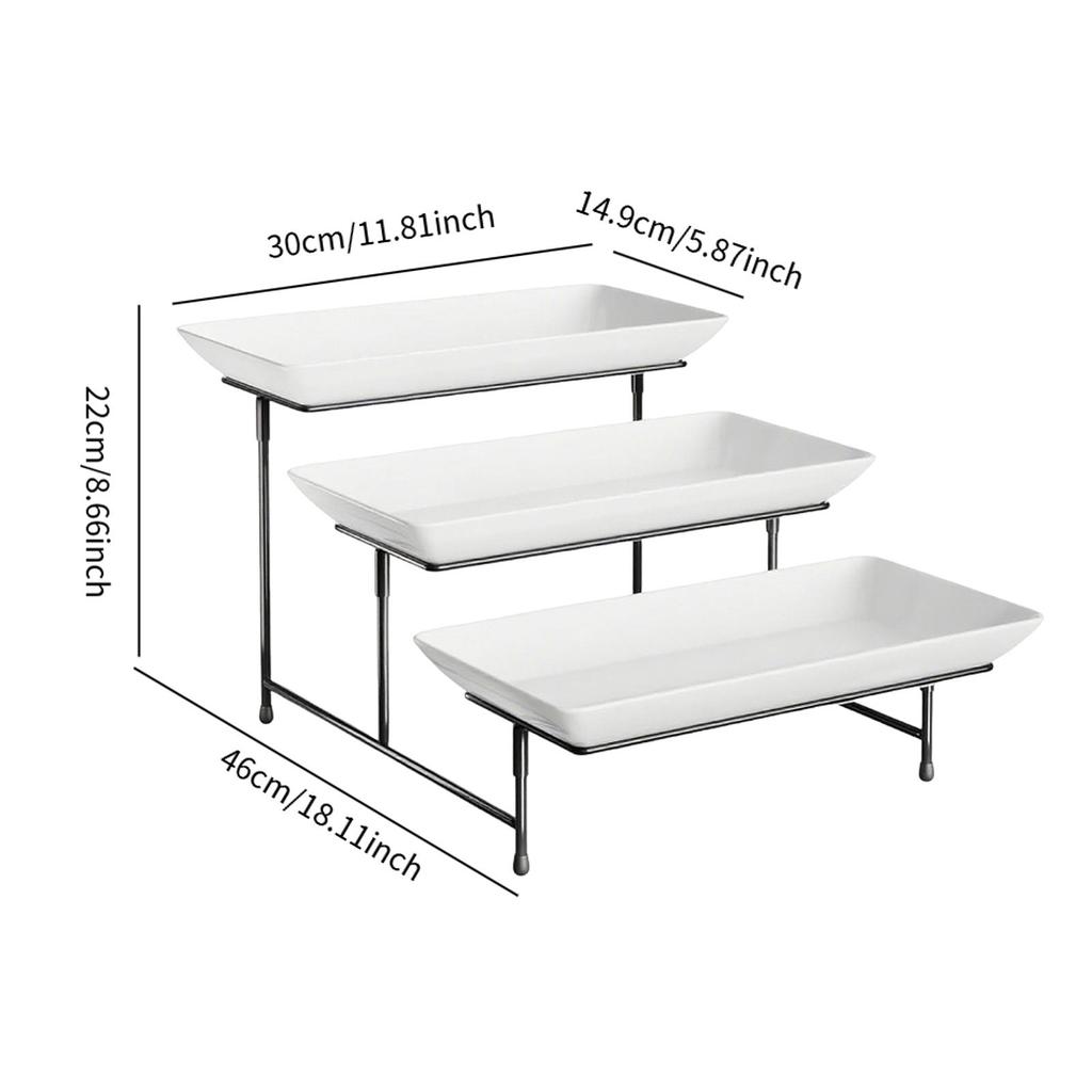 3 Tier Rectangular Serving Platter Stand Set Porcelain Fruit Dessert Display Tray for Home Party Wedding Cupcake Display Stand