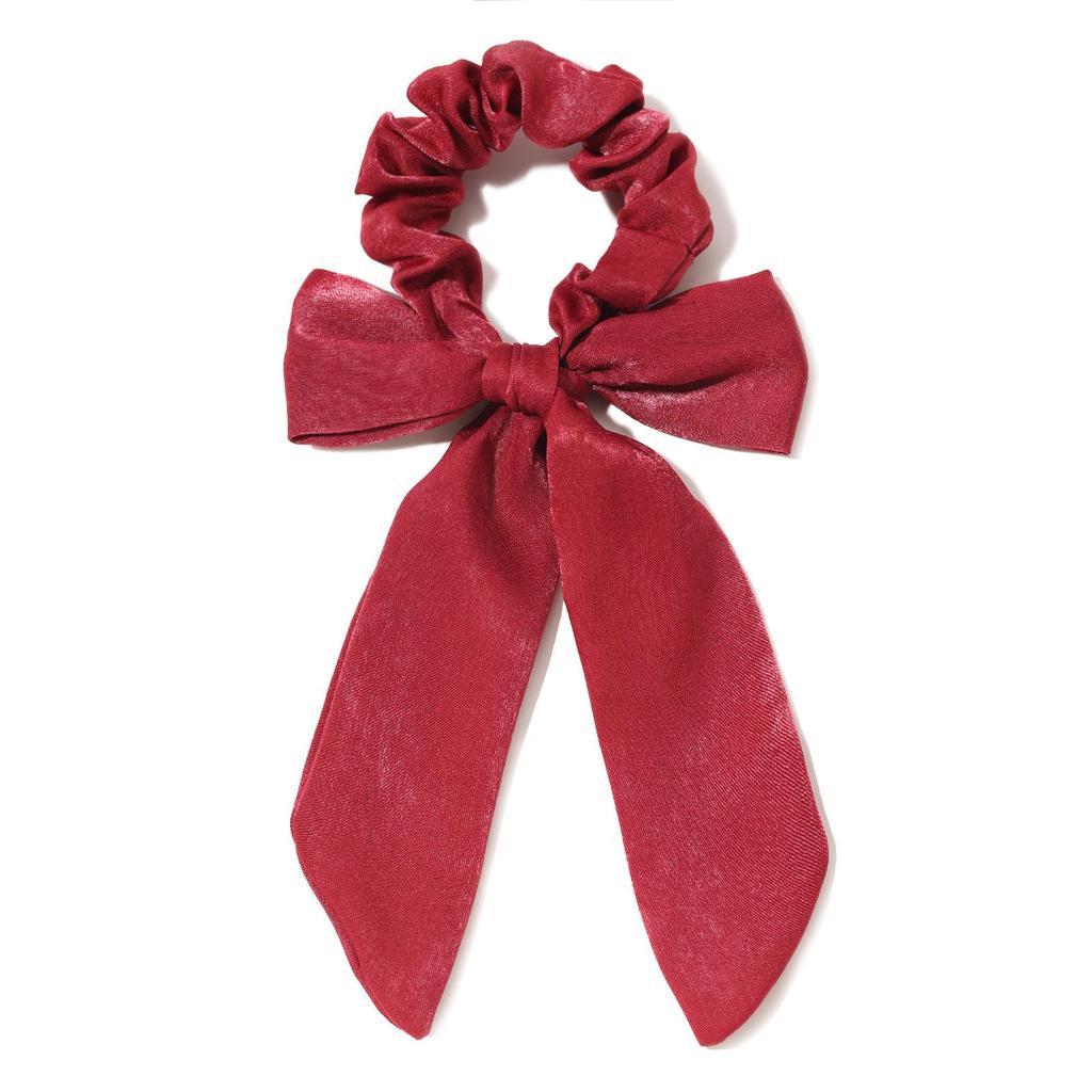 European & American Retro Silk-Like Ribbon Bow Hair Tie with Detachable Streamer – Wrinkled Satin Fabric Hair Accessory