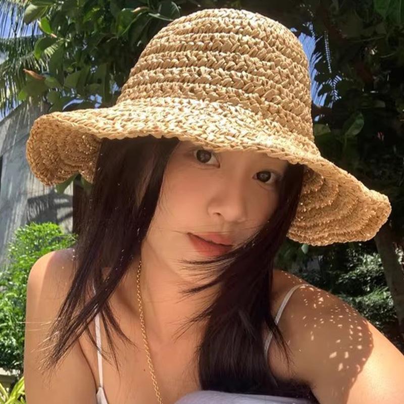 Fashion Beach Straw Hat for Women Visor Bucket Hat Fisherman Caps Spring Summer Breathable Hand Weaving Panama Fishing Sun Hats
