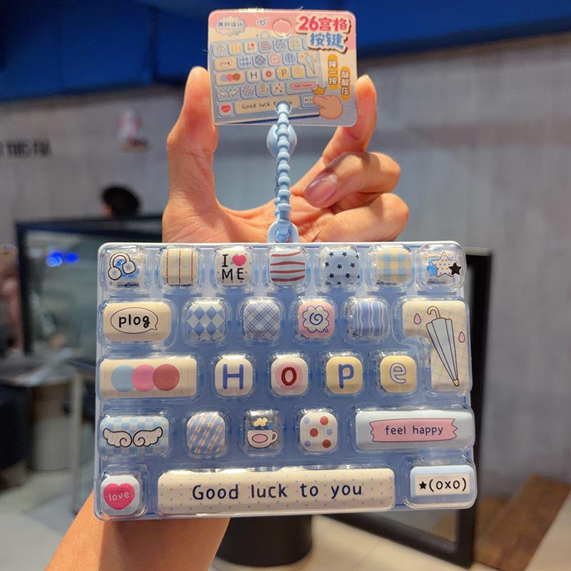 26 Key Cute Keyboard Stress Relief Fidget Toy Mini Soft Click Toy Portable Bag Pendant for Kids Stocking Stuffer