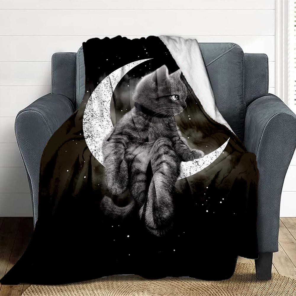 Moon Cat Flannel Blanket Throw Blanket Soft Warm Sofa Bed Camping Car home Decor Unique Christmas Gift C930107