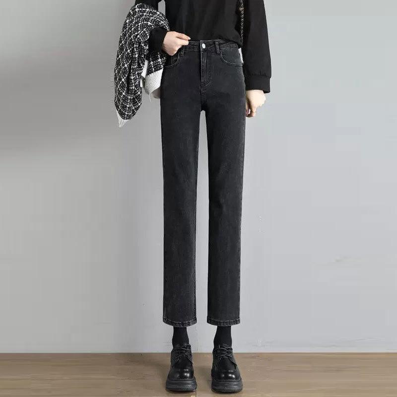 

Женские джинсы-сигареты с высокой талией, осенне-зимние, облегающие, в стиле ретро — корейский стиль, эластичные, универсальные прямые брюки 2XL