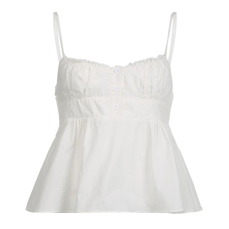 

Летний новый повседневный и тонкий короткий топ на бретелях однотонный с низким вырезом, красивой спиной, квадратным вырезом горловины, сексуальная майка-жилет L белый