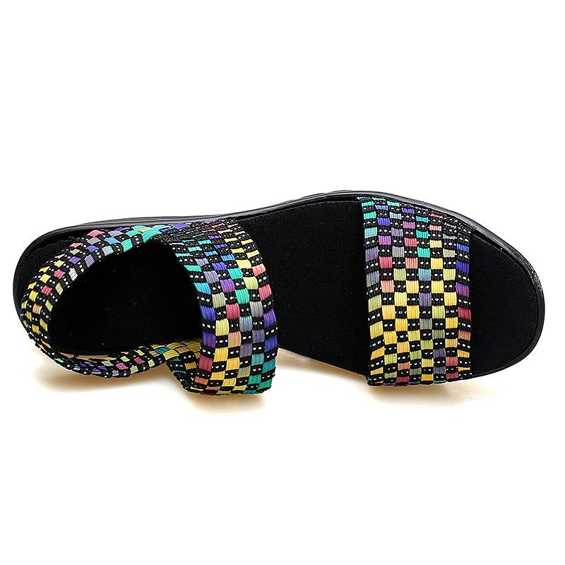 Damen-Sandalen mit gewebtem Elastikband - Frühling/Sommer 2020, Rutschfeste flache Schuhe mit niedrigem Keilabsatz, Komfort-Tanzschuhe
