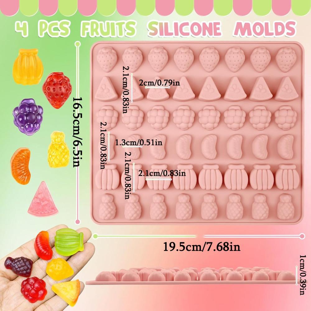 4pcs Fruit Gummy Molds Fruit Snack Molds Silicone Mini Fruits Gummy Mold Silicone for Chocolate Candy Cake Decorations Cupcake Toppers 4pcs
