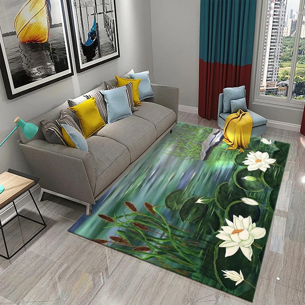 3D Water Lily Abstract Oil Painting Carpet Bathroom Kitchen Non-Slip Doormat Rug Bedroom Living Room Decor