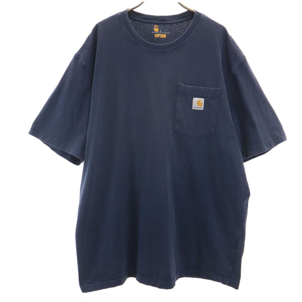 carhartt Tričko s krátkým rukávem L Námořnické modré Jednobarevné Kapsičkové tričko K87 Pánské Použité