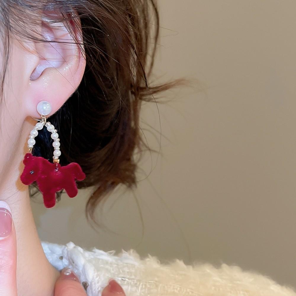 Cartoon Horse Horse Mascot Drop Earrings Fashion Jewelry Red Pony Earrings  Party
