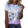 Damen Sommer T-Shirt Trend Blumendruck Retro Mode Kurzarm Tees Lässig Bedruckte Oberteile