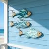 3 Pcs Wooden Fish Wall Decor Nautical Coastal Theme Wall Art Vintage Beach Blue Fish Wall Sculpture for Lake House Bathroom Bedroom Decor