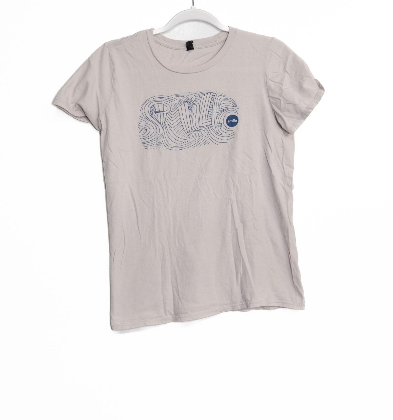 The Smile Generation Beige Short-Sleeve T-Shirt W Blue Smile Graphic Size S L