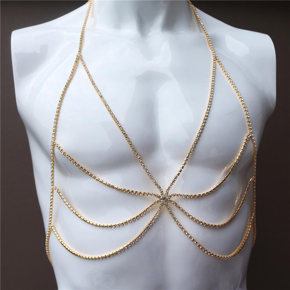 

Stylish And Sexy Rhinestone Neck Bikini Beach Body Chain, Personalized Multi-Layer Hot Bra Chain Accessories