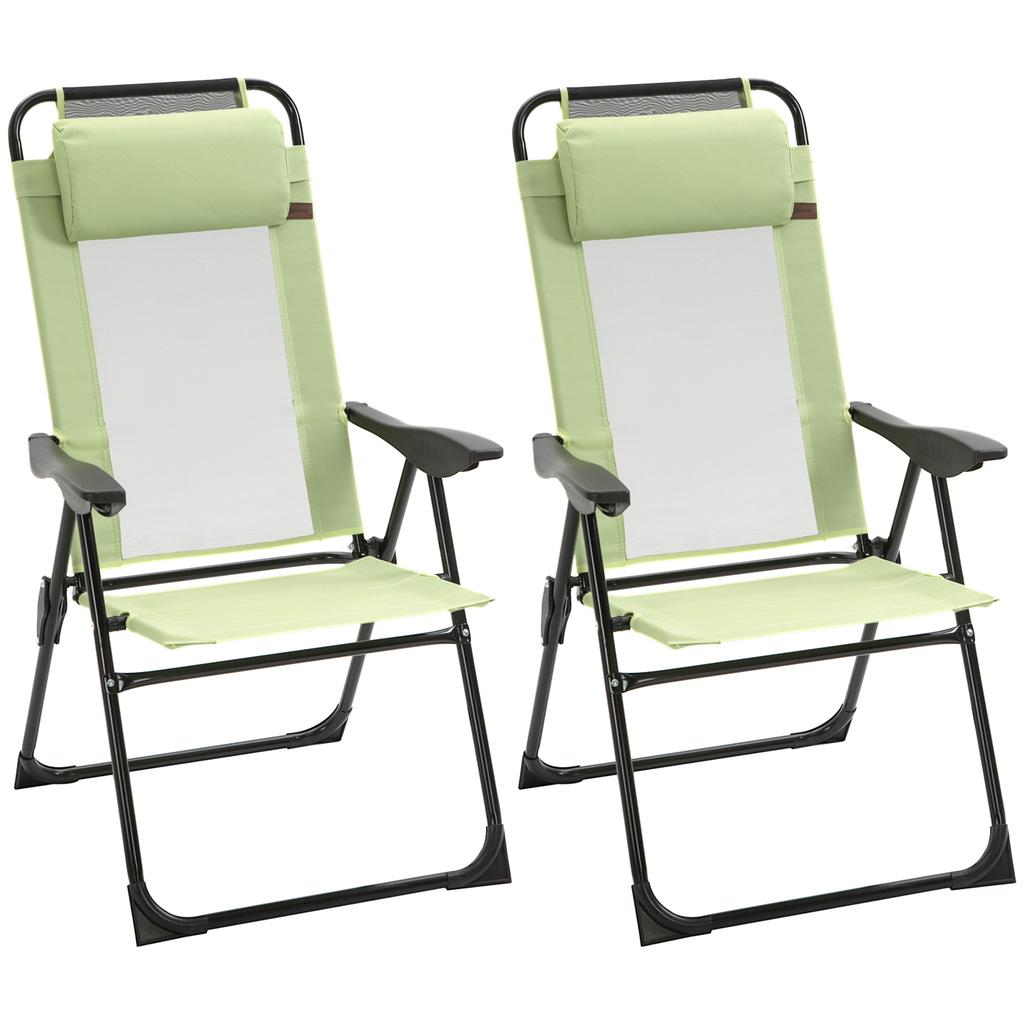 Folding Garden Chairs Set of 2, 5-Position Recliner Camping Chair with High Back, All Weather Texteline Seat