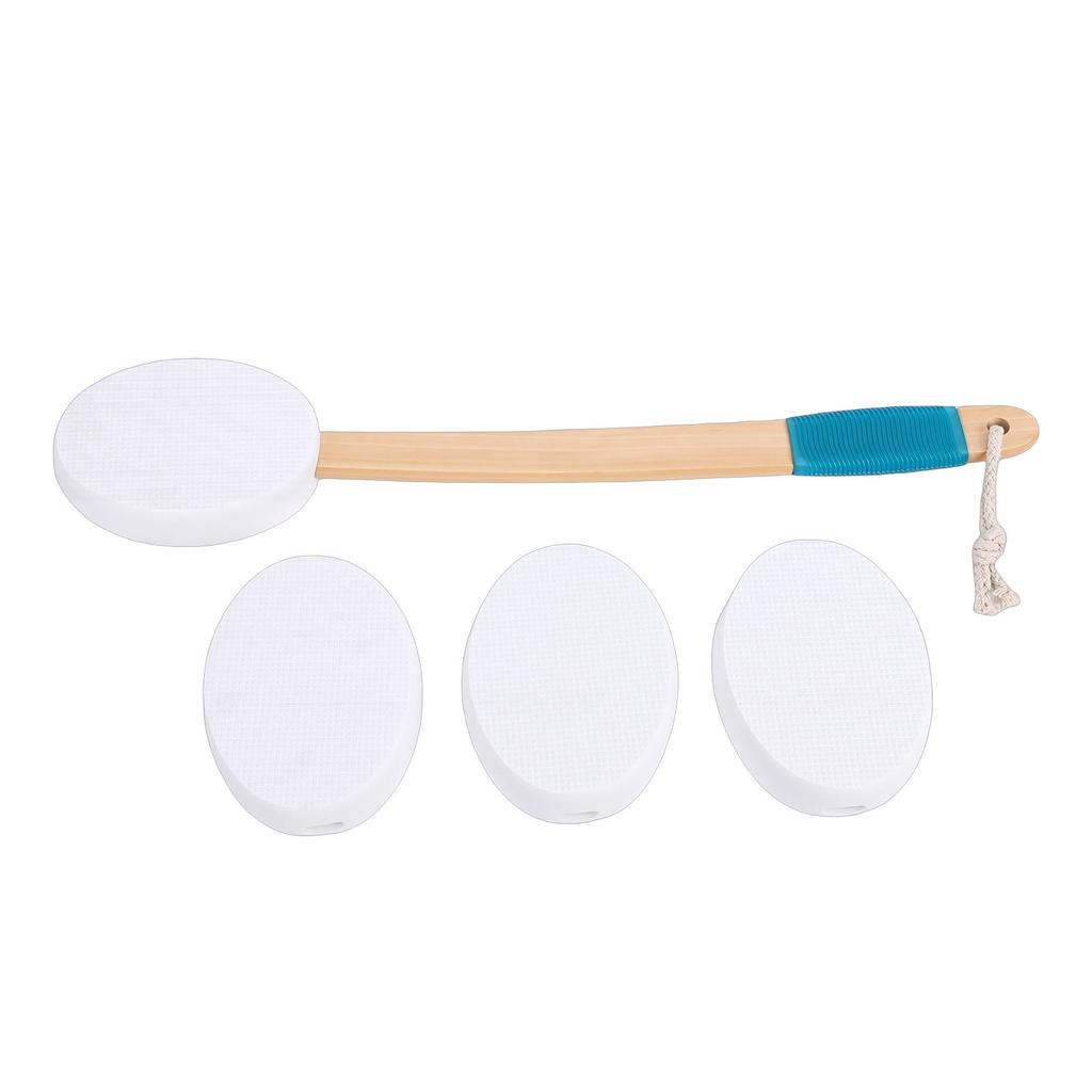 Back Lotion Applicator Curved Wooden Handle Sunscreen Applicator with 3 Replaceable Heads