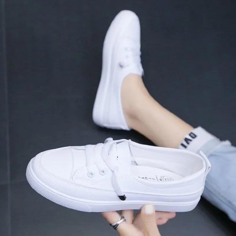 Fashion Low Platform Sneakers Women Shoes Female Pu Leather Walking Sneakers Loafers White Flat Slip On Vulcanize Casual Shoes
