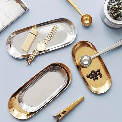 1pc Premium Stainless Steel Oval Tray - Spacious Storage for Jewelry, Bathroom Essentials, and Dim Sum - Durable, Rust-Resistant, and Easy To Clean