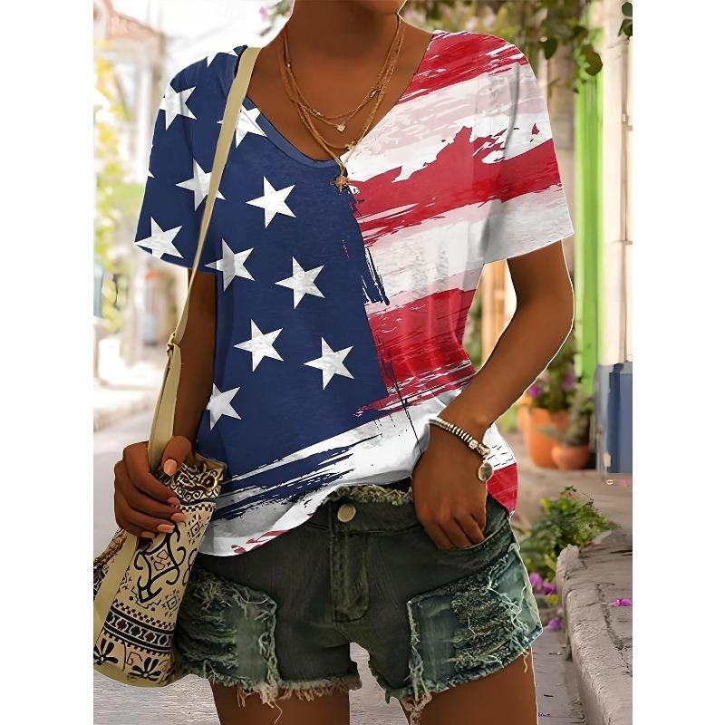 Women's T Shirt Graphic Plants Flag Vintage Stylish Classic Short Sleeve V Neck Regular Tops