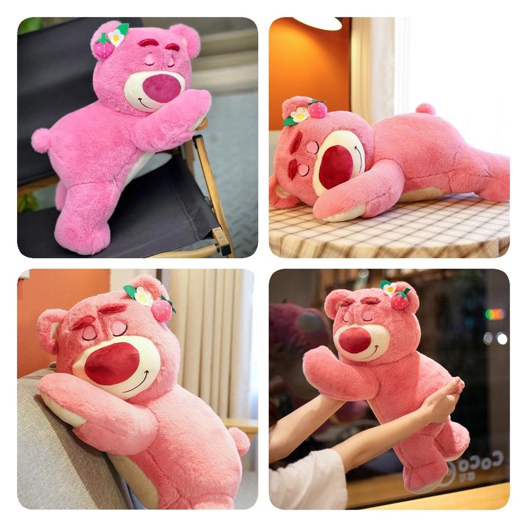 Cute Short Plush Strawberry Bear Stuffed Toy Pillow For Kids 35cm Pink