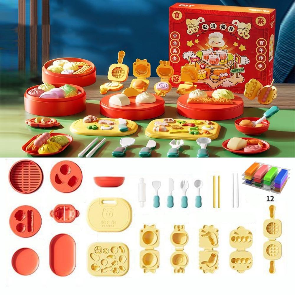Simulated Food Simulation Kitchen Toy Set Pretend Food Play Toy  Kids Pretend Play with 12 Colors Clay