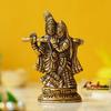 Golden Brass Radha Krishna Idol, God Goddess Statue Religious, Gold, Brass Murti