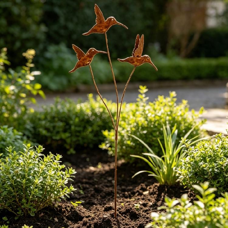 Decorative Wrought Iron Hummingbird Spikes Stake Handmade Bird Sculpture for Instants Garden Beautification