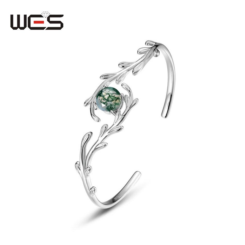 WES CopperNatural Gemstone 8*8mm Moss Agate Jewelry Set for Women Leaf Branch Ring Pendant Wedding Gift