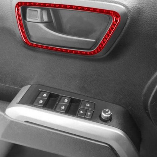 Red Carbon Fiber Interior Front Door Handle Frame Cover Trim For Toyota Tacoma