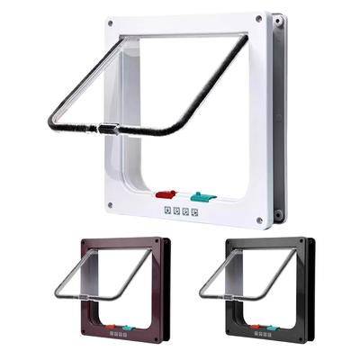 Cat Flap Door ABS Pet Gate with 4 Way Security Lock Cat Puppy Safety Gate Transparent Thin Cat Door Pet Doors and Sliding Door