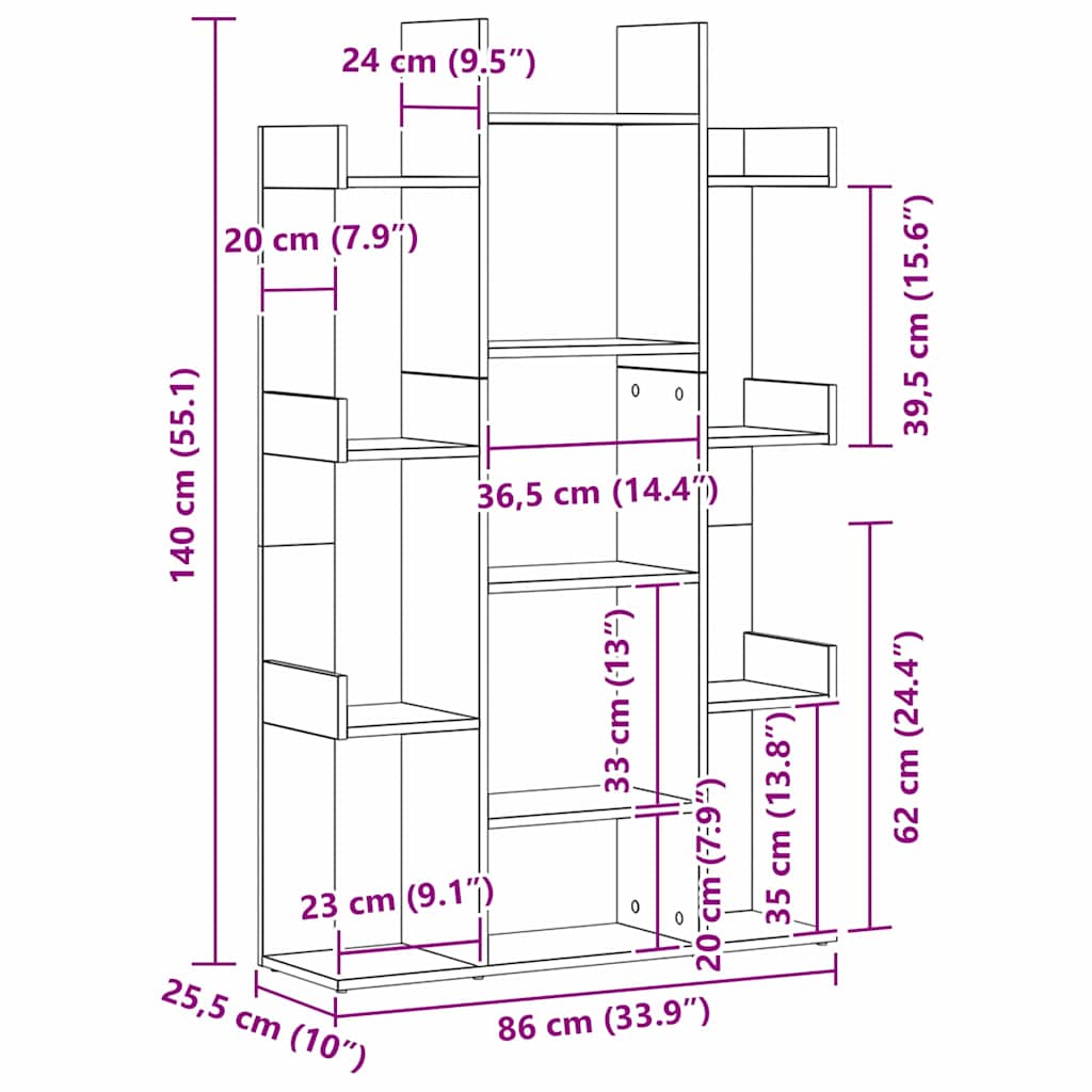 Bookshelf Black Oak Effect 86 x 25.5 x 140 cm