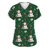 Women's Fashion Short Sleeve Christmas Print V-Neck Pocket Workwear Tops
