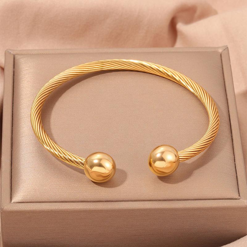 Popular, Personalized Trend, Retro Stainless Steel Winding Geometric , Pearl Steel Wire