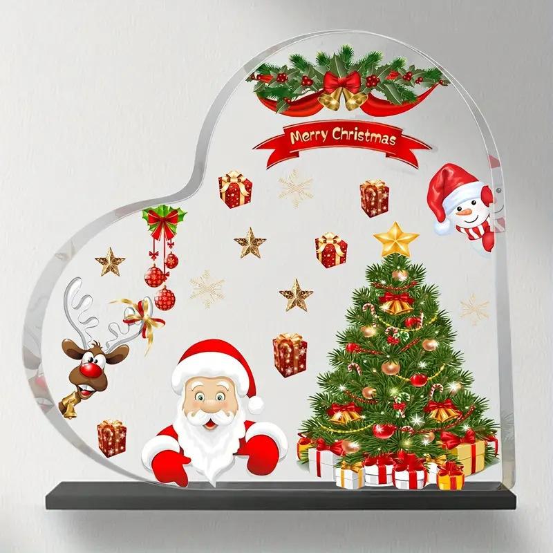 2D Flat Acrylic Cute Heart Shaped Christmas Desktop Decoration, Home Decor Plaque Hanging Wall Art Decorative Garden Decoration for Room Door Signs Ha